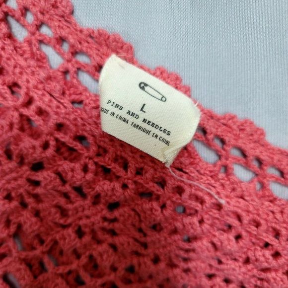 Urban Outfitters Pins And Needles Size L Coral Pink Open Knit Crochet Tank Top - Picture 5 of 5